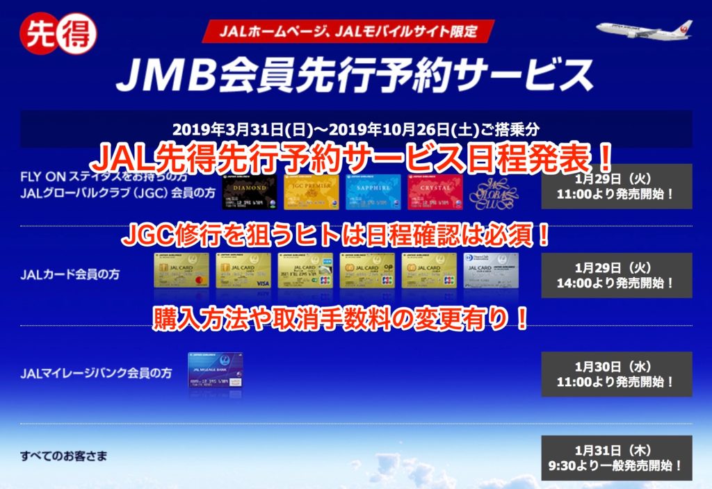 2019年度前半期JMB先行予約サービス